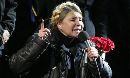 Ukrainian opposition leader Yulia Tymoshenko speaks during a rally in Kiev.