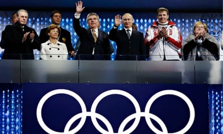 IOC President Thomas Bach and President Vladimir Putin attend the Closing Ceremony of Sochi 2014
