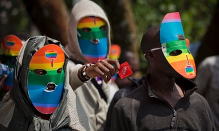 Kenyans protest against anti-gay laws in Uganda.