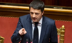 Premier Matteo Renzi delivers his speech prior to a confidence vote, at the Senate, in Rome, Monday, Feb. 24, 2014.