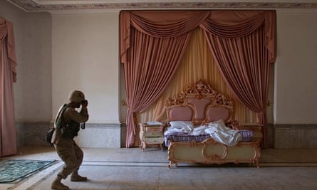 A pink bedroom at Saddam Hussein's presidential palace in Baghdad