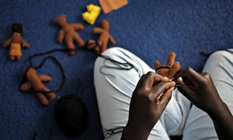 Art therapy: woman creating puppets 