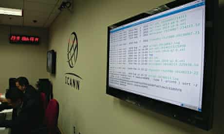 The Icann office with a large screen on the wall
