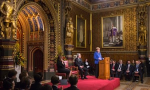 Angela Merkel giving her speech in the Royal Gallery.