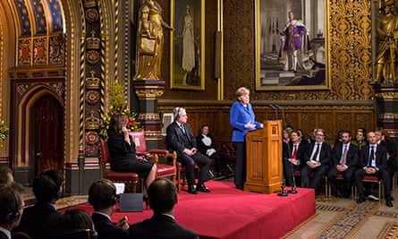 German Chancellor Angela Merkel addresses both Houses of Parliament