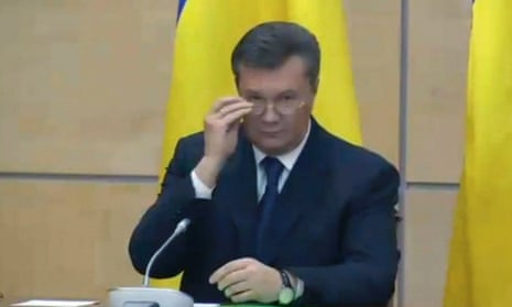 Ukraine's fugitive president Viktor Yanukovych gives a media conference in Rostov-on-Don, a city in southern Russia about 1,000 kilometers (600 miles) from Moscow.