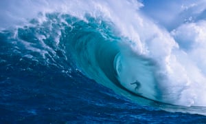 Surfer at Peahi Bay on Maui, Hawaii