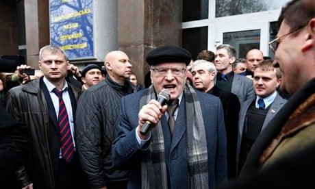 Russian nationalist politician Vladimir Zhirinovsky addresses a crowd in Sevastopo