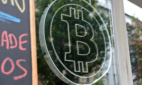 Bitcoin logo in a shop window
