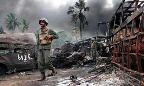 Sri Lankan government troops near the Mullaittivu of the civil war in 2009.