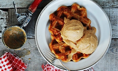 Just as tasty: Dairy-free peanut butter ice-cream with gluten-free banana waffles