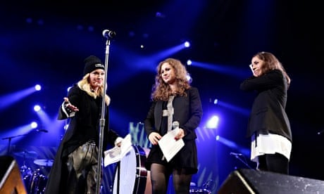 Madonna introduces Maria Alyokhina and Nadezhda Tolokonnikova of Pussy Riot at an Amnesty concert