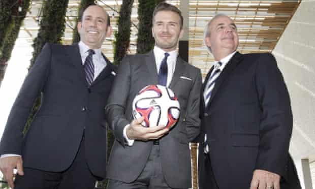 Former  England and Manchester United star, David Beckham with MLS commissioner, Don Garber and Miami-Dade County Mayor, Carlos Gimenez
