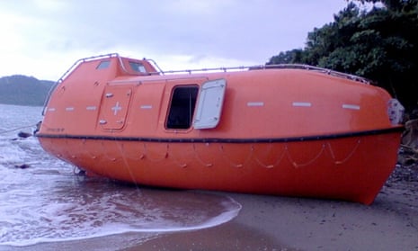 A lifeboat that washed ashore in West Java