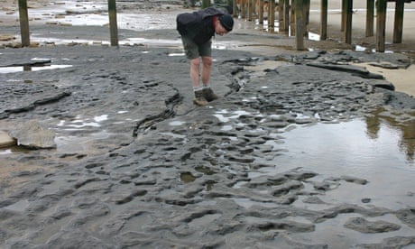 Footprint hollows on the beach at Happisburgh, Norfolk