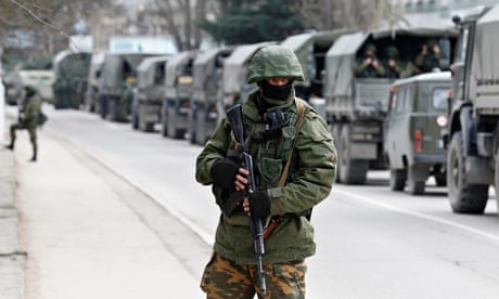 Armed servicemen Russian army vehicles Crimea