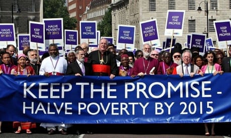 Dr Rowan Williams leads a march against poverty
