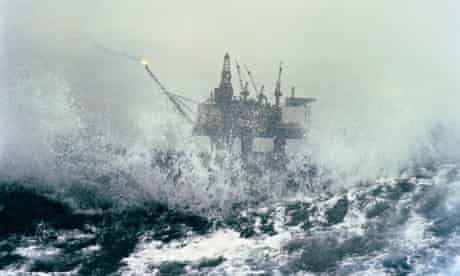 North Sea oil rig in a storm