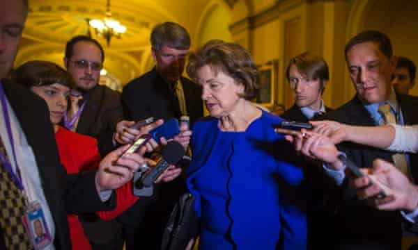 Democratic Senator from California and head of the Senate Intelligence Committee Dianne Feinstein (C) speaks to the media about her allegations that the CIA violated federal law by searching computers used by her panel in the US Capitol in Washington, DC, USA, 11 March 2014.