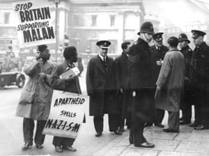 A protest in 1949 outside South Africa House in London against apartheid laws introduced by South Africa's first National Party Prime Minister, D F Malan.