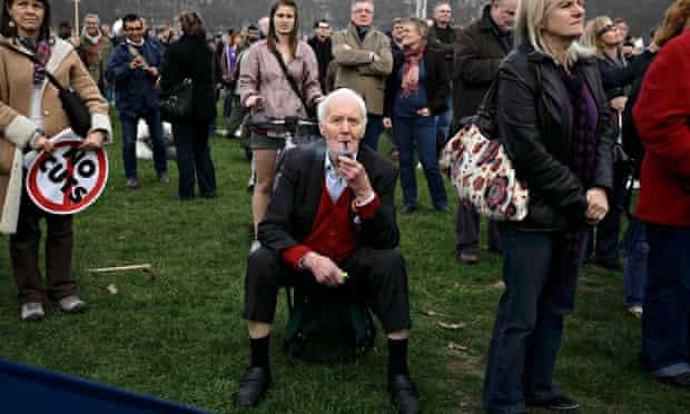 Tony Benn attends a rally in Hyde Park, London, during a protest organised by the TUC