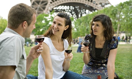 Young people with wine in Paris