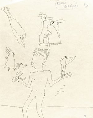 Untitled illustration of a boy with six birds by John Lennon
