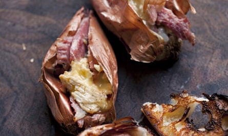 Stuffied shallots with ham and Tunworth by Nigel Slater