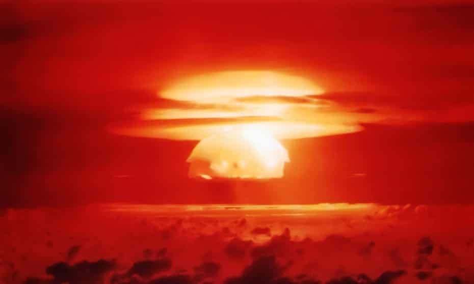 Mushroom cloud from the Operation Castle Bravo nuclear explosion in the Bikini Atoll, Marshall Islands
