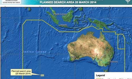 Australia's revised search area for the missing Malaysian flight following possible object sightings on Thursday.