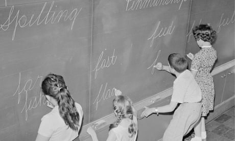 Schoolchildren Writing on Blackboard