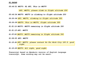 Flight MH370 transcript