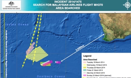 Search area for Malaysian Airlines flight MH370 update on 23 March 2014.