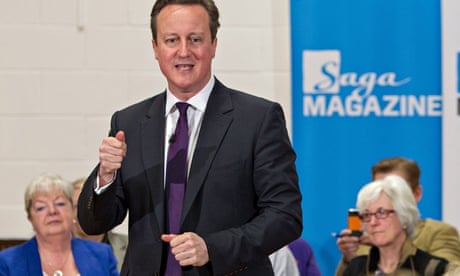 David Cameron speaks at a Saga event in Peacehaven, near Brighton