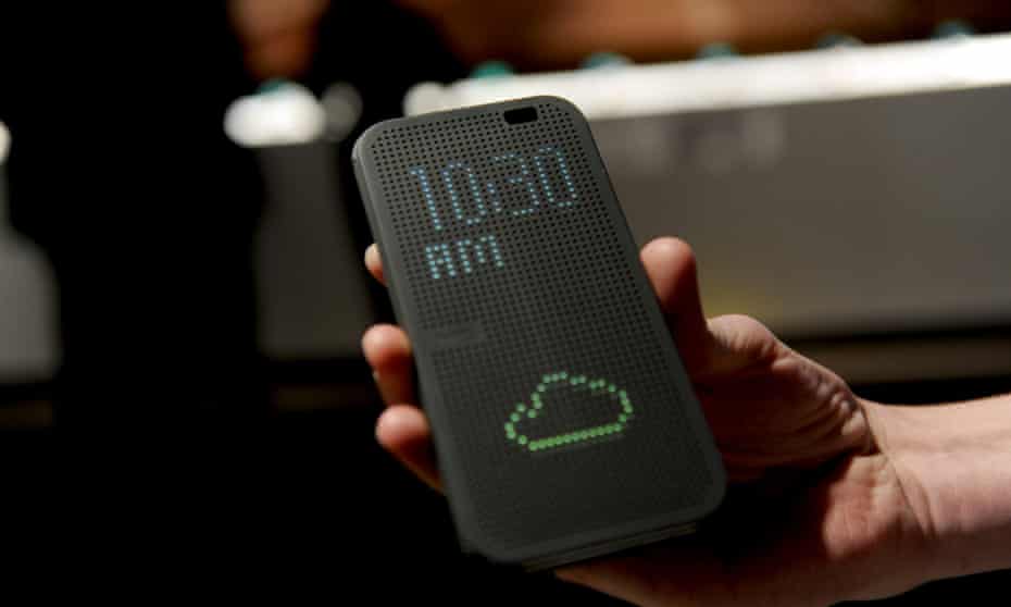 The HTC One (M8), the company's newest flagship smartphone, with its Dot View case, made its debut on 25 March.