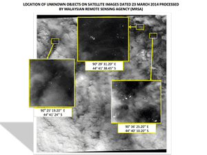 Satellite images showing potential debris from MH370