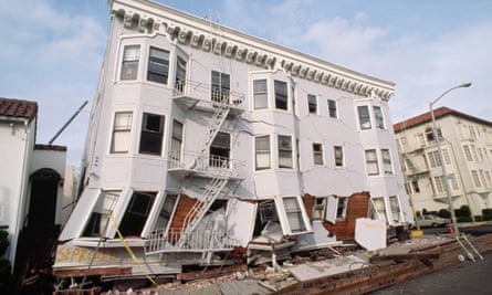 An apartment house in the Marina district of San Francisco, damaged by the 1989 earthquake.