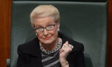 Bronwyn Bishop reacts as the opposition attempts to move a no confidence motion during question time