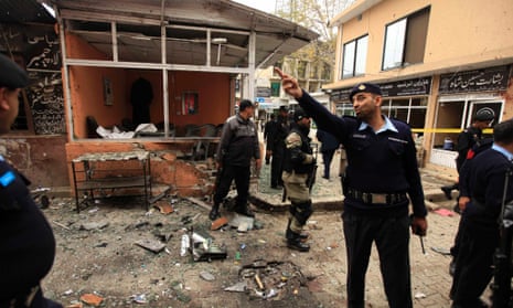Police at the site of the bombing.