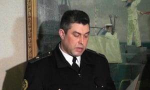 Ukrainian navy chief Denis Berezovsky swears allegiance to the pro-Russian regional leaders of Crimea in Sevastopol on 2 March, 2014 in this still image taken from video.