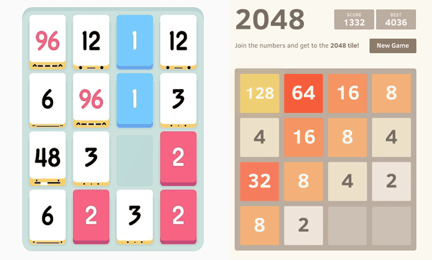 On the left, Threes!, on the right, 2048.
