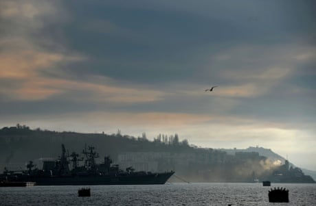 A view of the Russian navy Frigate "Pytlivyy" docked in the port of Sevastopol, where a Ukrainian navy base is located, on March 6, 2014.