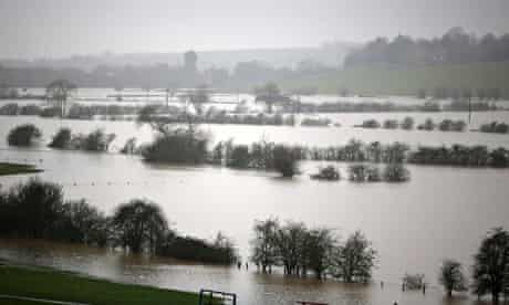 Fields are flooded near Tewkesbury at the confluence of the River Severn and the River Avon