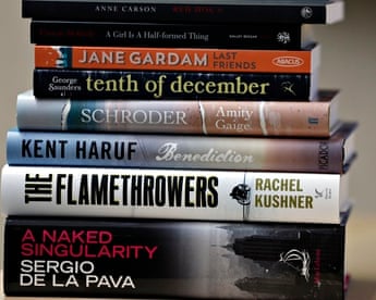 Copies of the books whose authors are finalists for the Folio Prize