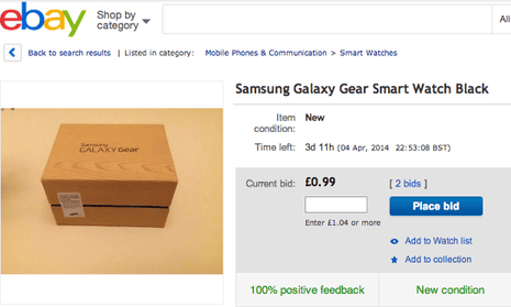 eBay listing for Samsung Galaxy Gear watch
