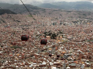 The new cable car system linking the Bolivian city of La Paz with neighbouring El Alto.