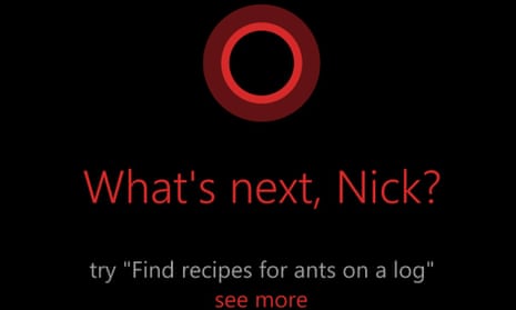 A command prompt from Cortana, Windows phone software's virtual assistant. With Cortana, Windows catches up with Apple s iOS and Google s Android in a major way.