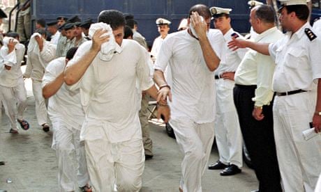 2001 file photo of some of the 52 men arrested at a gay nightclub in Cairo