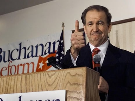 Presidential hopeful Pat Buchanan gives the thumbs up after announcing that he is quitting the Republican Party to run for President as a Reform Party candidate Monday Oct. 25, 1999.