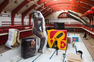 Love, an installation piece made up of inflatable artworks in the Govanhill Baths, Glasgow.
